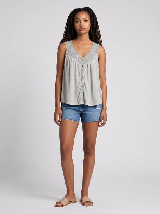 Lucky Brand Tops - Lucky Brand Gray/green Crochet Sleeveless Top